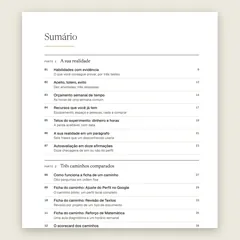 Manual aberto na página do sumário, com a Parte 1, A sua realidade, e a Parte 2, Três caminhos comparados.