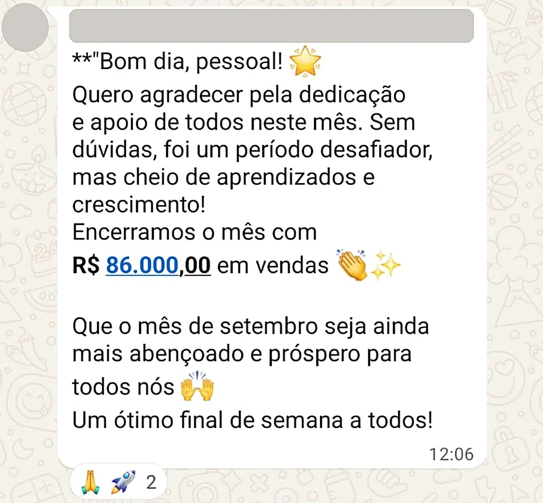 Encerramos o mês com R$ 86.000 em vendas